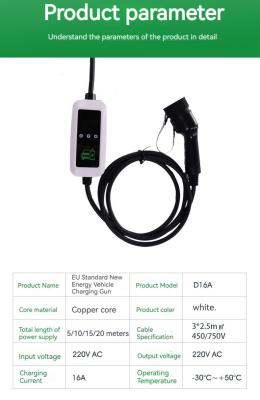 China Portable EV Charger 16A AC Current For Electric Vehicle Charging Station 3 Phase for sale