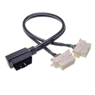 China DEUTZ Vehicle Models Right Angle OBD2 Y Cable Splitter 16pin Male Splitter to 2 Female obd2 Extension Cable OEM for sale