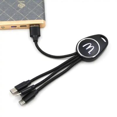 China High Quality Multi Function 3 in 1 Cable Key Chain USB Date Charging Cable with LED Logo Fast Charging and Data Transfer Cable for Apple Android for sale