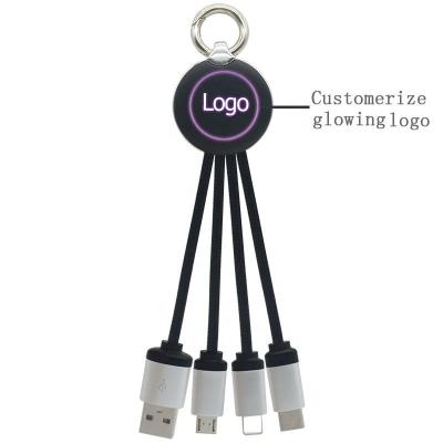 China 2023 New Design Mobile Phone 3 in 1 Key Anchor Chain Gift Mobile Phone Accessories Promotional Data USB Cable LED Logo Charging Cable Custom for sale