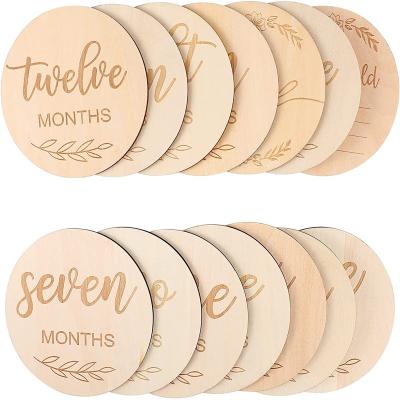 China USA New World Wooden Card Hello For Newborn Wooden Disc Babies Card Newborn Baby Disc Baby Milestone Monthly Cards for sale