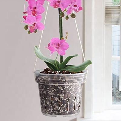 China Durable Eco - Friendly Clear Orchid Pots With Holes Can Match Saucers Potting Breathable Slotted Orchids Planter for sale