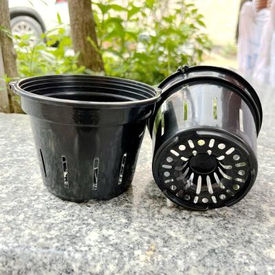 China Durable Eco-friendly Black Color Orchid Pots With Holes Can Match Saucers Potting Breathable Slotted Orchids Planter for sale