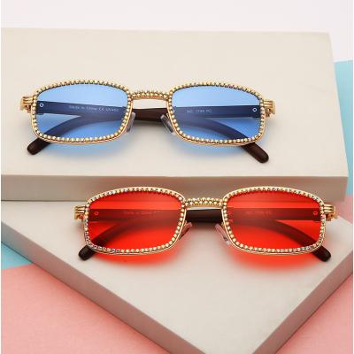 China Retro Diamond Sunglasses New Small Diamond Sunglasses Metal Retro Sun Glass Personality Luxury Bright Fashionable Metal Eyeglasses for sale