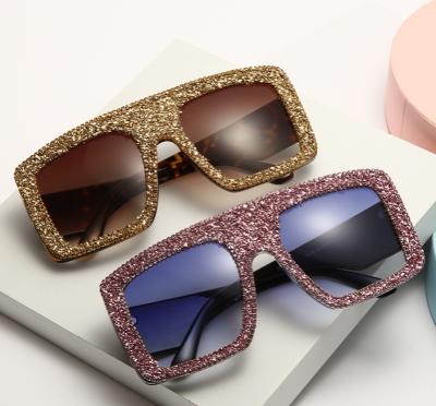 China Hot Selling Luxury Luminous Diamond Gradient Shades Oversized Sunglasses Shining Square Rhinestone Women Sunglasses for sale