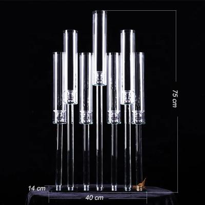 China Art Unique Glass Crystal Candelabra Candle Holders Tubes Long 7AM Tall Cheap Modern Pillar Wedding Centerpieces Table Top Decoration for sale