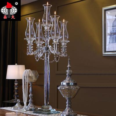 China Wholesale 102cm Home Decor Hurricane Glass Candelabra 5am Wedding Crystal Candelabra For Table Party Decorations Centerpieces On Sale for sale