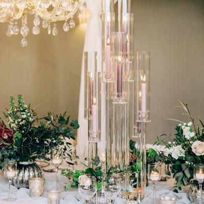 China 100 10 Cm Tall Modern Height Wedding Centerpieces Glass Cylinder Candelabra Crystal Decorations On Sale for sale