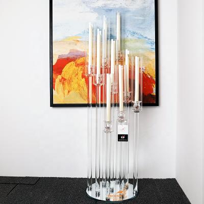 China Cheap Elegant Wedding Tall Unique Luxury 9am Candelabra Centerpieces Glass Tubes Hurricane Candlestick Holders For Sale for sale