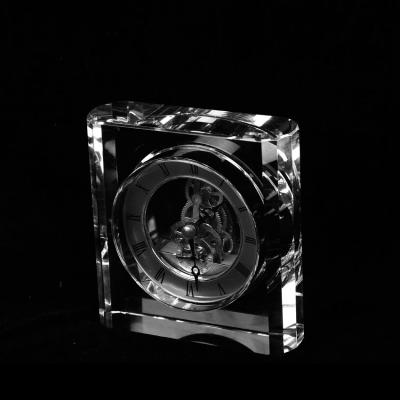 China Weddings Wholesale Small K9 Crystal Electric Table Clock Clear Glass Cheap Transparent Shape For Wedding Souvenirs Gift for sale