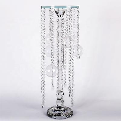 China Romantic Wedding Decoration Shipping & Handling - 1701 Cheap Crystal Flower Stand Tall With Hanging Glass Balls For Wedding Table Centerpieces Decoration Wholesale for sale