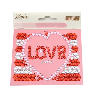 China Custom sticker diamond sticker rhinestone jewel sticker valentines heart shape logo sticker for sale