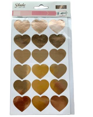 China Low MOQ Customization Removable / Non-toxic Heart Aluminum Foil Sticker For Party Decoration Gold Stamping Sticker for sale