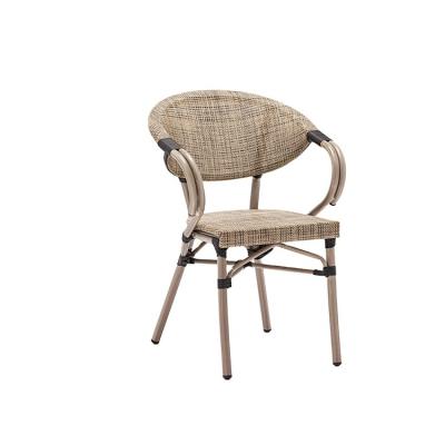 China Contemporary Rattan Cafe Garden Wicker Chair Outdoor Dining Aluminum Rattan Stackable Chair for sale