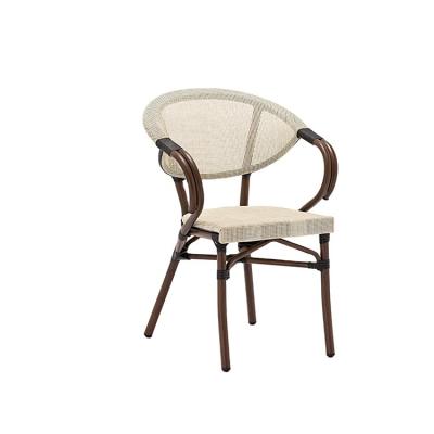 China Contemporary Modern High End Patio Stacking Cafe Shop Outdoor Garden Bistros Aluminum Frame Cane Rattan Dining Chair for sale