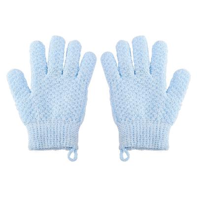 China Five fingers design nylon material dead skin remover five finger design wholesale customized logo bath glove shower glove for sale