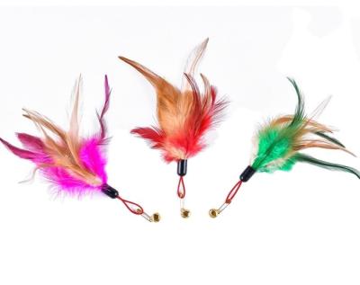 China Viable Chicken Multicolor Feather Cat Stick Replacement Teasing Head With Rod Three Cat Toy Factory The Telescopic Cat Game for sale