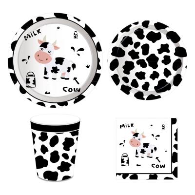 China 300g Paper Card Huancai Cow Party Supplies Farms Animal Birthday Paper Plates Cups Napkins Cow Tableware Set for sale