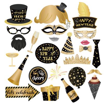 China 350g Paper Card New Year Party Supplies Booth Props Happy New Year Party Photo Booth Props 25pcs 2022 New Years Eve Years Eve for sale