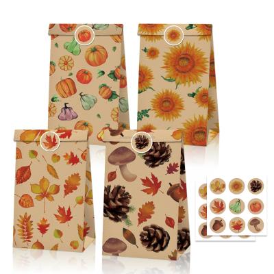 China Autumn Harvest Party Favors 12pcs Huancai Thanksgiving Paper Bags Gift Wrapping Paper Bags Kids Gift Candy Bag with Stickers for Party Supplies for sale