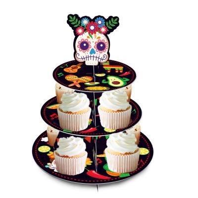 China Huancai Disposable Mexican Fiesta Cake Stand Cactus Taco Pepper 3 Tier Cupcake Stand Holder Decorations For Cinco De Mayo Party Supplies for sale