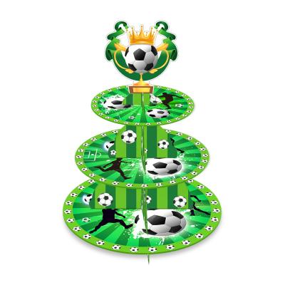 China Huancai Soccer Theme Cake Stand 3 Tier Cupcake Stand Boys Soccer Disposable Party Decorations for Baby Shower Birthday Party Supplies for sale