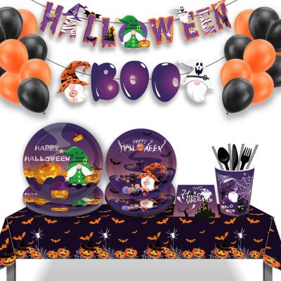 China 300g Coated Paper and Film Printing Tableware Set Party Supplies MM111 Halloween Napkin Paper Plates Happy Halloween Party Decoration Supplies for sale