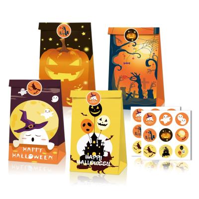 China 12 PCS Recyclable Sticker Happy Candy Bag Paper Gift Supplier Custom Disposable LB098 Halloween Kid Party for sale