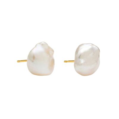 China 2021 Latest Milliedition Environmental Friendly Irregular Pearl Stud Earring Women Ring Necklace Set Baroque Gold Plated for sale