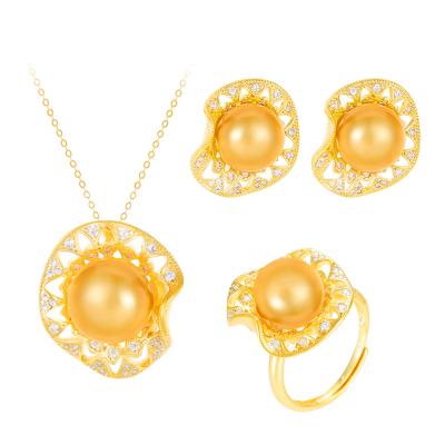 China Milliedition Environmental Friendly Fashionable Brazilian Jewelry Set 18k Gold Plated Pearl Bridal Jewelry Sets Dubai Necklace Pearl Earring for sale