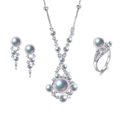 China Office/Career Milliedition18ct Plated Fashionable Jewelry Set Freshwater Pearl Earrings Necklace Ring Set For Christmas Gift for sale