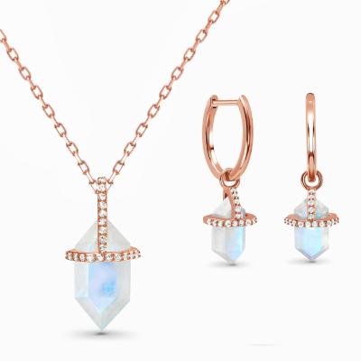 China 2021 Environmental Friendly Milliedition Jewelry Set With Colorful Moonstone Dangle Drop Earrings Necklace Crystal Earrings For Women for sale