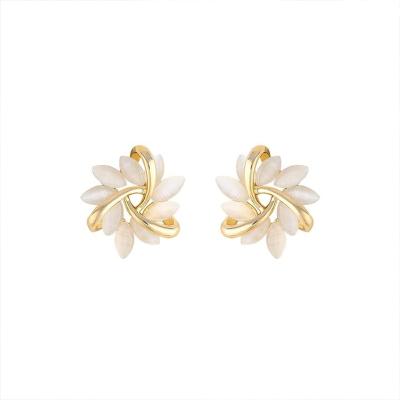 China Milliedition Fashion Environmental Friendly Gold Plated Zircon Leave Open Ring Flower Stud Earrings Jewelry Set for sale