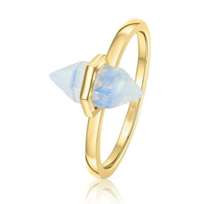 China Environmental Friendly Milliedition Customized Gold Plated Flower Rings Set Stainless Steel Rings Crystal Natural Moonstone Rings Jewelry For Women for sale