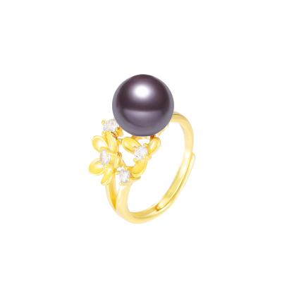 China Environmental Friendly Hot Sale Vintage Rose Flower Ring White Round Pearl Silver Color Ring For Women Party Female Jewelry Hand Accessories for sale