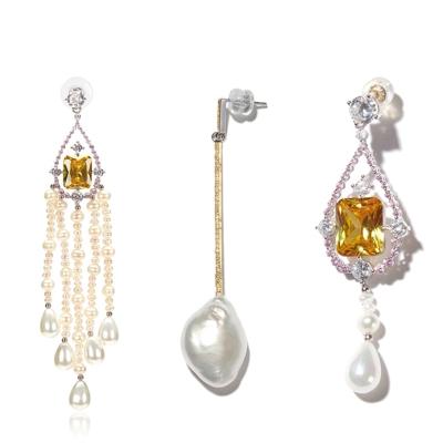 China Milliedition Environmental Friendly Fashionable 18ct Gold Plated Long Drop Pearl Earrings With Colorful Crystal for sale