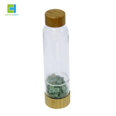 China Traditional Energy Crystal Infused Bamboo Lid BPA Free Custom Design Water Bottle 500ml for sale