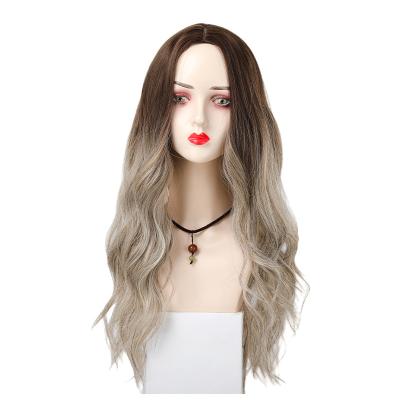 China Soft Beautiful Color Gradient Medium Wavy Natural Hairline Gradient Ombre Brown Ombre Wave Part Synthetic Lace Front Wigs For Daily for sale