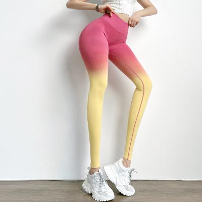 China Peach Breathable Butt Tight Gradient Elastic Fitness Pants Women's Running Sports Pants High Waist Yoga Pants for sale