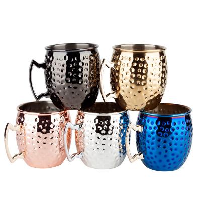 China Sustainable Multiple Styles Moscow Mule Mug Stainless Steel Hammered Beer Mug Coffee Mug Bar Drinkware Copper Clad Tool for sale