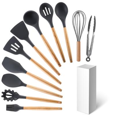 China Viable Dinner Kitchen Cookware Sets Bamboo Spoon And Spatula Set For Serving And Cooking Tools Bag OEM Custom Logo Item for sale