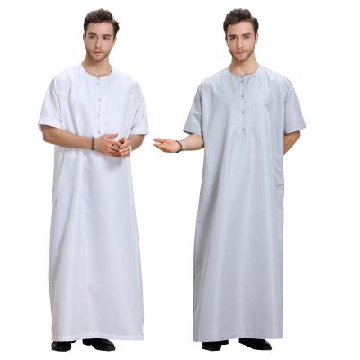 China Breathable Dalesell Middle East Men's Ethnic Style Solid Color Muslim Shorts Sleeved Arabic Dubai Ramadan Thobe Abaya Embroidered Islamic Maxi Dress for sale