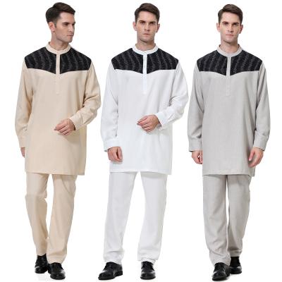 China Online Wholesale Custom Islamic Muslim Muslim Sleeve Buttoned Thobe Sets Solid Color Middle East Dubai Robe Men Abaya Clothing Abaya Dalesell Kimono Long Sleeve for sale