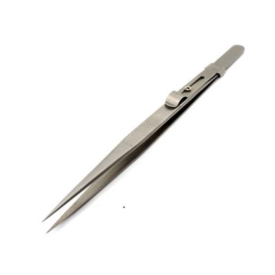 China Custom Unrated Logo Jewelry Diamond Eyelash Extension Stainless Steel Slide Lock Precision Adjustable Tweezers for sale