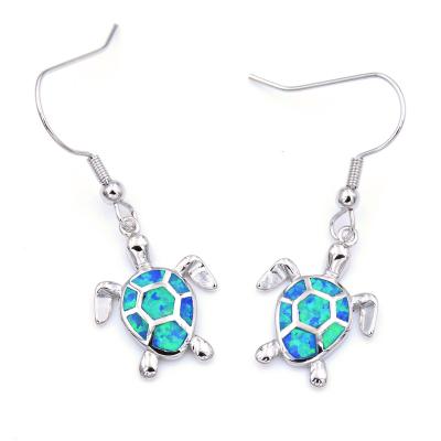 China Wholesale Cute Sterling Silver Ocean Blue Green Opal Sea Turtle Drop Stud Earring Hawaii Summer Beach Jewelry 925 For Lady for sale