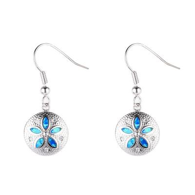 China Blue White Opal Sand Dollar Fire Opal Earrings Jewelry Manufacturer Summer Fashion Beach Trendy Jewelry for sale