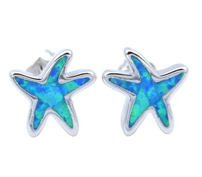 China FASHIONABLE Fast Shipping 925 Stamped Fire Opal Cute Starfish Stud Earrings From Sea World Ocean Blue For Girls/Lady for sale