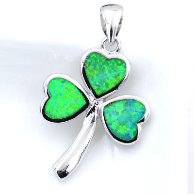 China Cute Religious Shamrock Kiwi Green Fire Opal Irish Pendant Necklace For Wholesale for sale