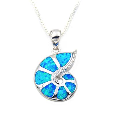 China Wholesale Cute Conch Swirl Blue Fire Opal Sea Turtle Wave Starfish Round Ocean Jewelry Beach Pendant Necklace for sale