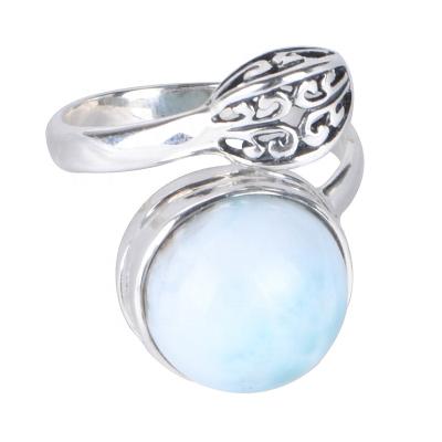 China FASHIONABLE Vintage S925 Sterling Silver Natural Larimar Gemstone Adjustable Rings for sale